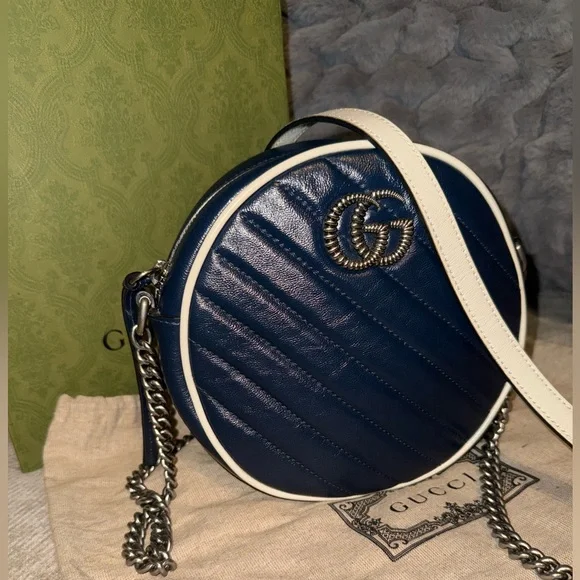 🔥 💯 Gucci Matelasse Leather Torchon GG Marmont Round Bag - Picture 13 of 13